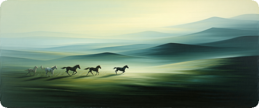 Atmospheric drift running horses mural