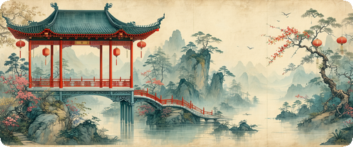 East Asian lake pavilion chinoiserie mural