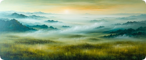 Scenic highland morning mural