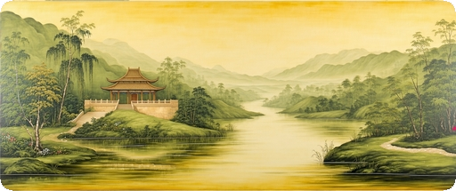 Yellowed river scenic mural