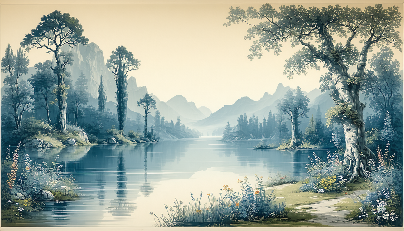 Arcadian pastoral scenic mural