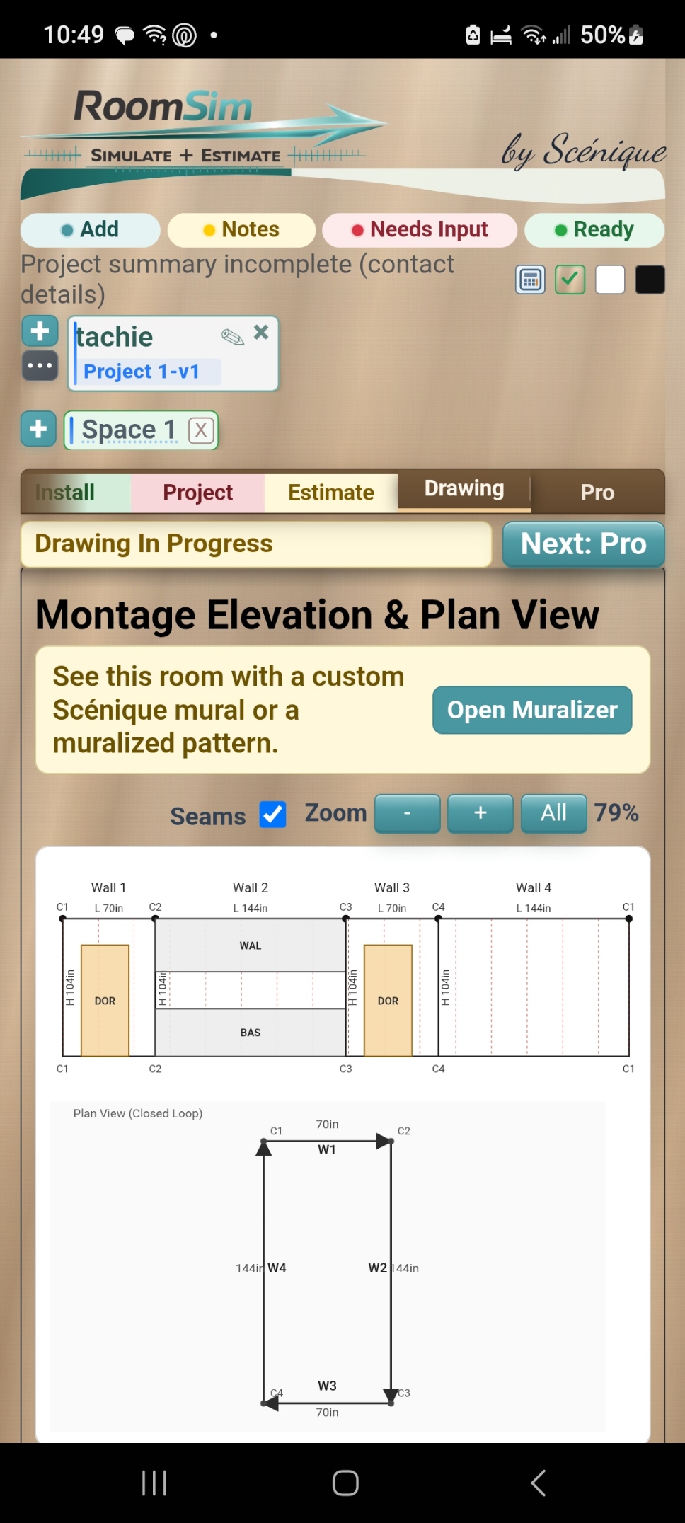 RoomSim montage elevation and plan view