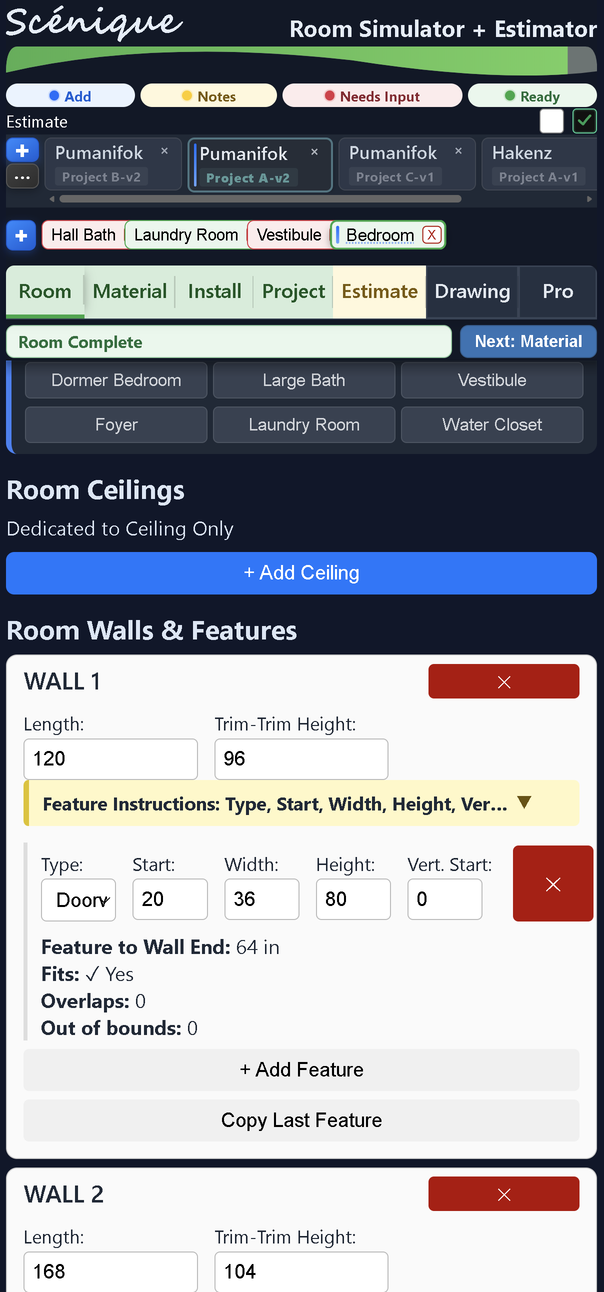 RoomSim workflow — room capture session